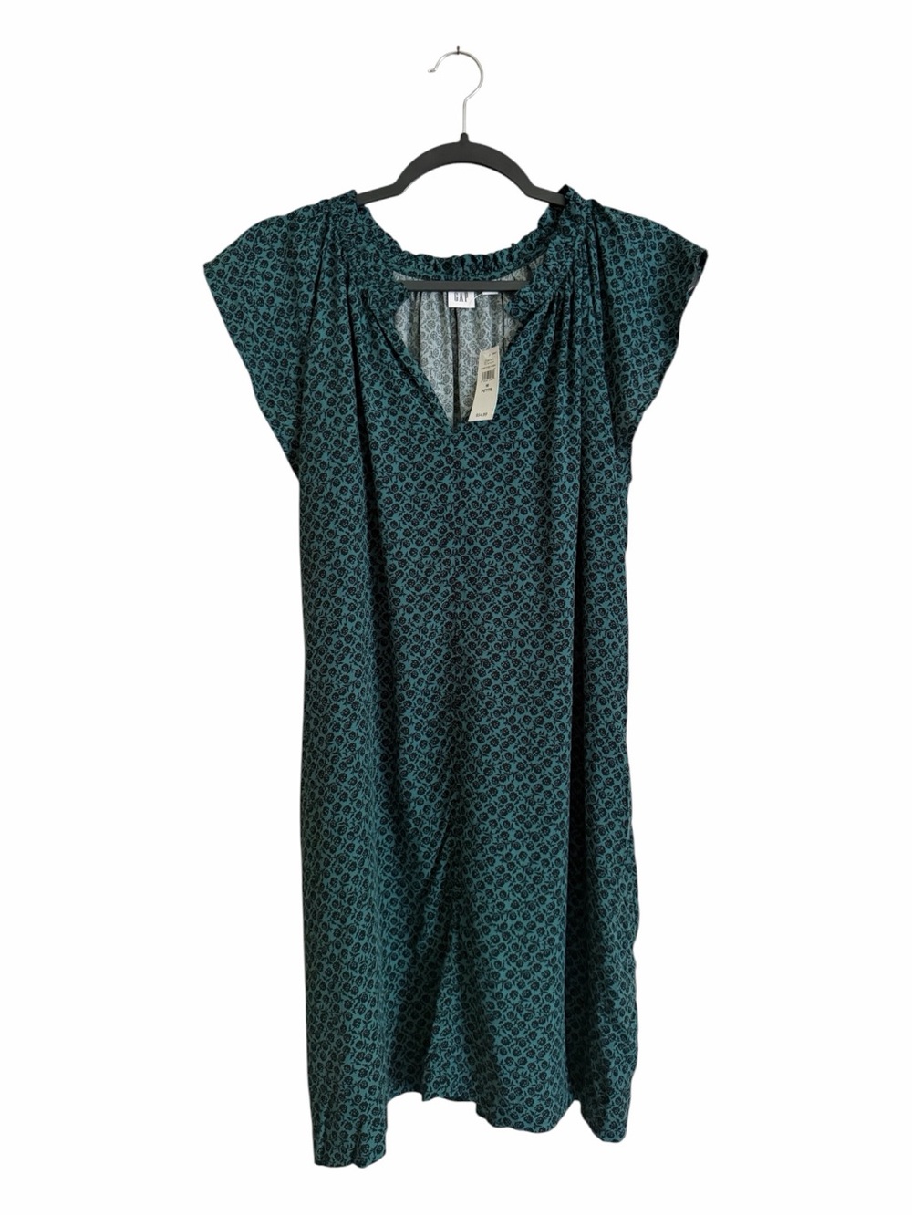 GAP Green & Black Patterned Split Neck Flutter Sleeve Dress
